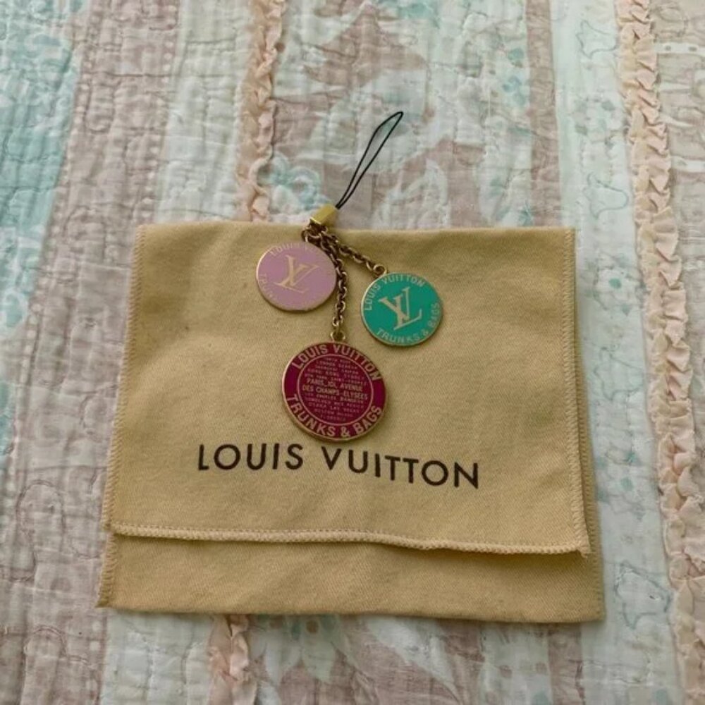 Louis Vuitton Trunks and Bags Phone Strap Pink Green w/ Dust Bag Vintage Rare